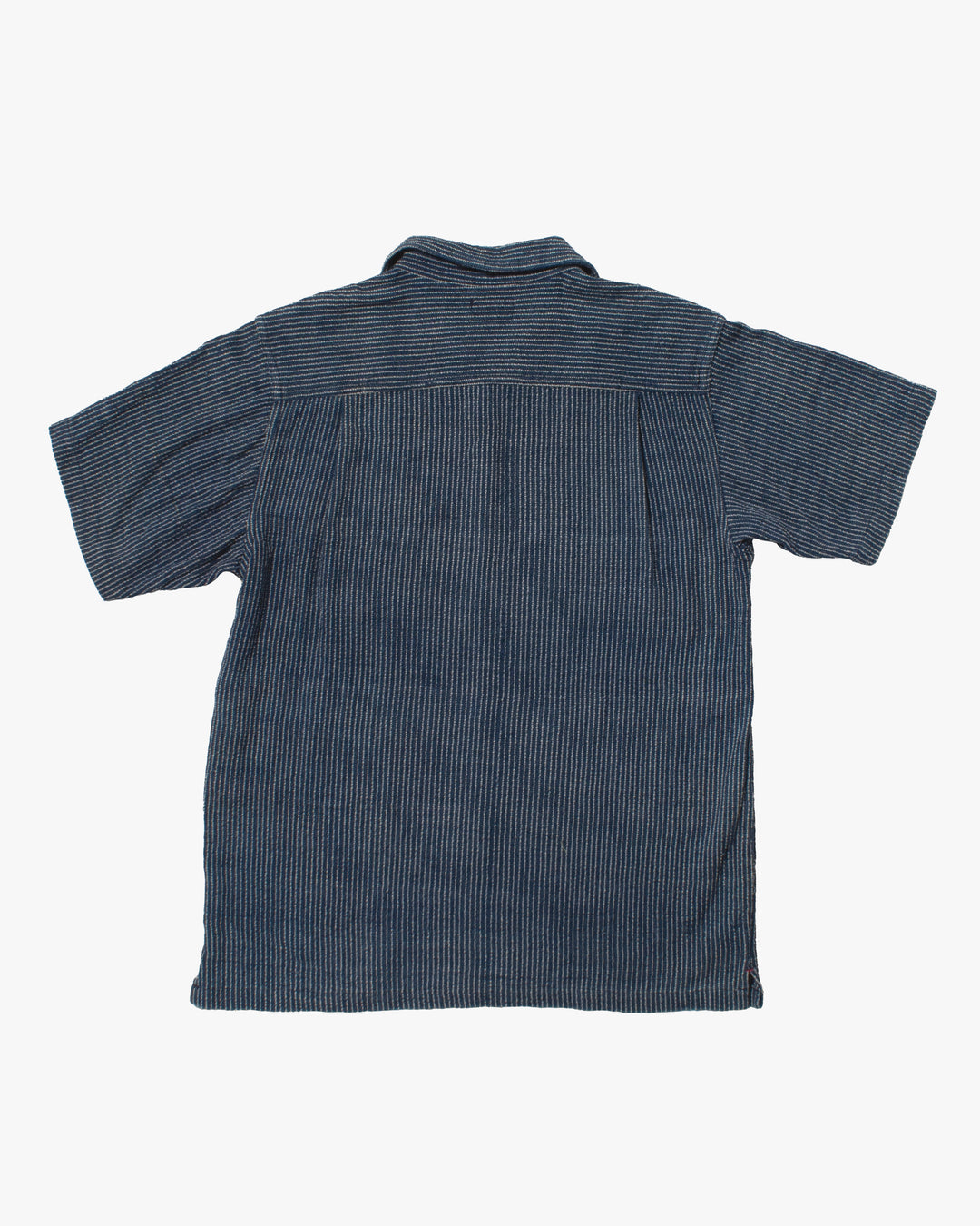 Japanese Repro Short Sleeve Button Up Shirt, L, Gaijin Made, Embroidered Striped Navy
