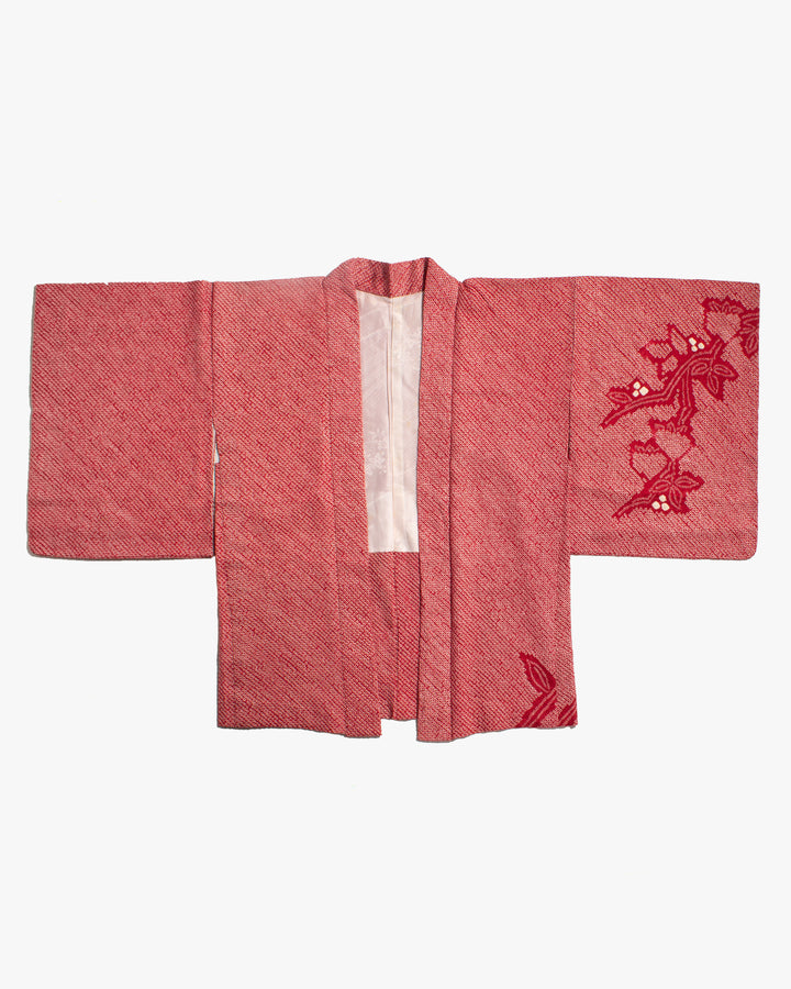 Vintage Haori Jacket, Full Shibori, Red with Floral