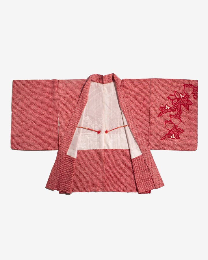 Vintage Haori Jacket, Full Shibori, Red with Floral