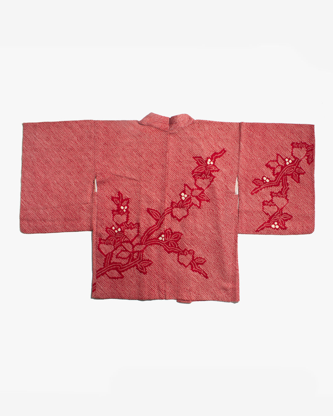 Vintage Haori Jacket, Full Shibori, Red with Floral