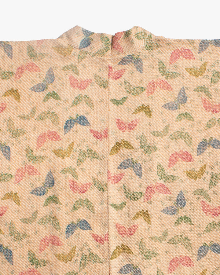 Vintage Haori Jacket, Full Shibori, Beige with Colorful Butterflies