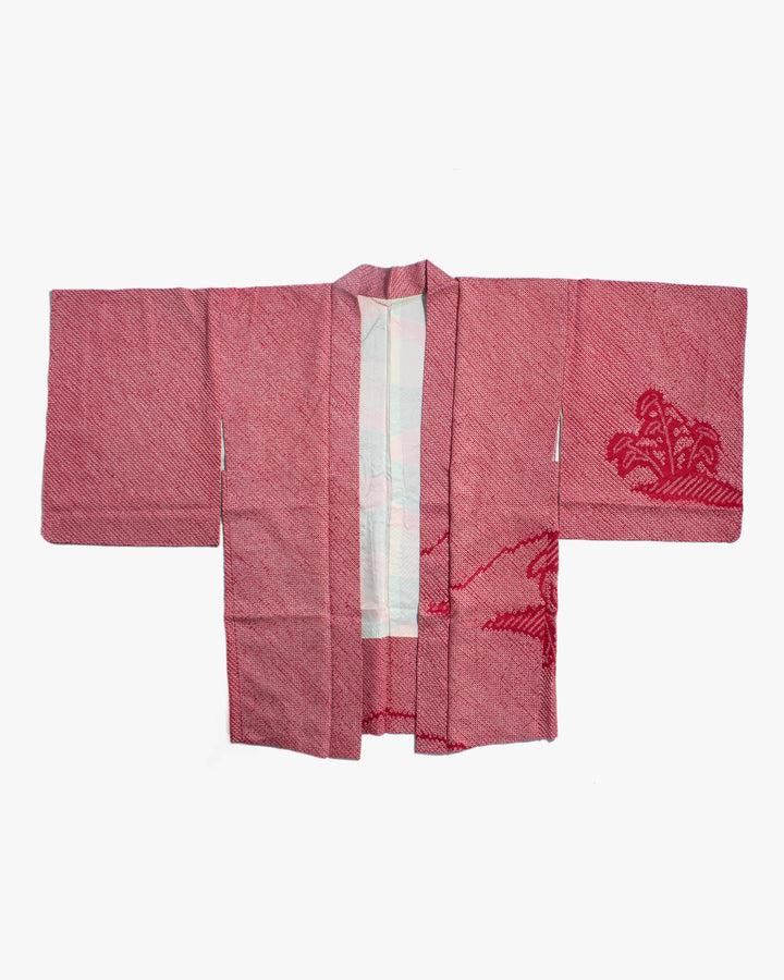 Vintage Haori Jacket, Full Shibori, Red with Pattern