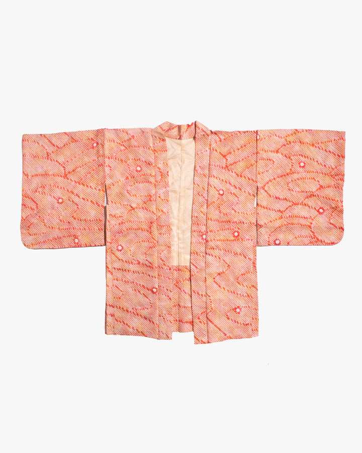 Vintage Haori Jacket, Full Shibori, Orange and Pink with Pattern