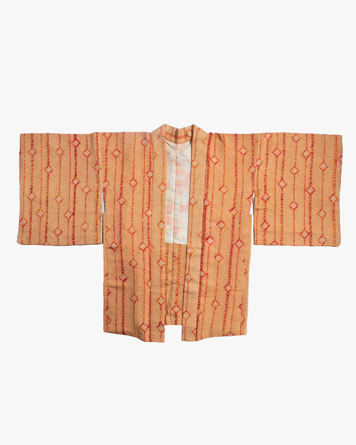 Vintage Haori Jacket, Full Shibori, Orange and Yellow with Pattern