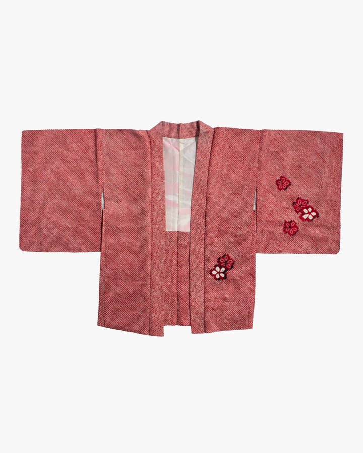 Vintage Haori Jacket, Full Shibori, Red with Floral