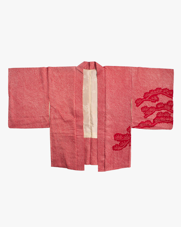 Vintage Haori Jacket, Red with Floral Detail