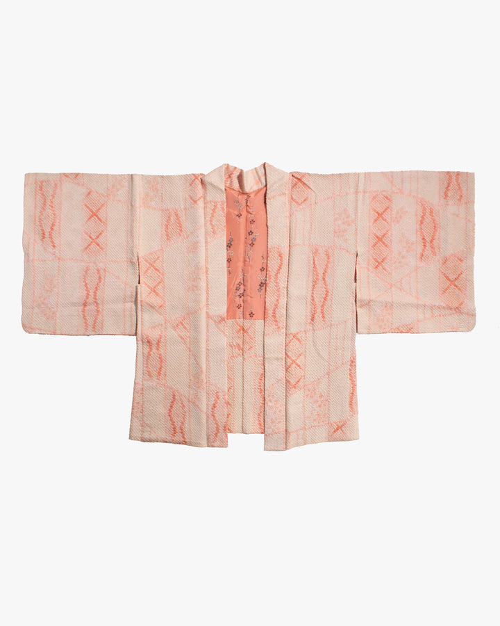 Vintage Haori Jacket, Full Shibori, Peach with Wave Pattern