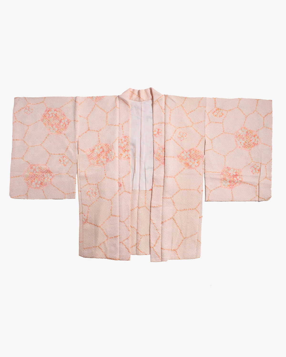 Vintage Haori Jacket, Full Shibori, Light Pink with Floral