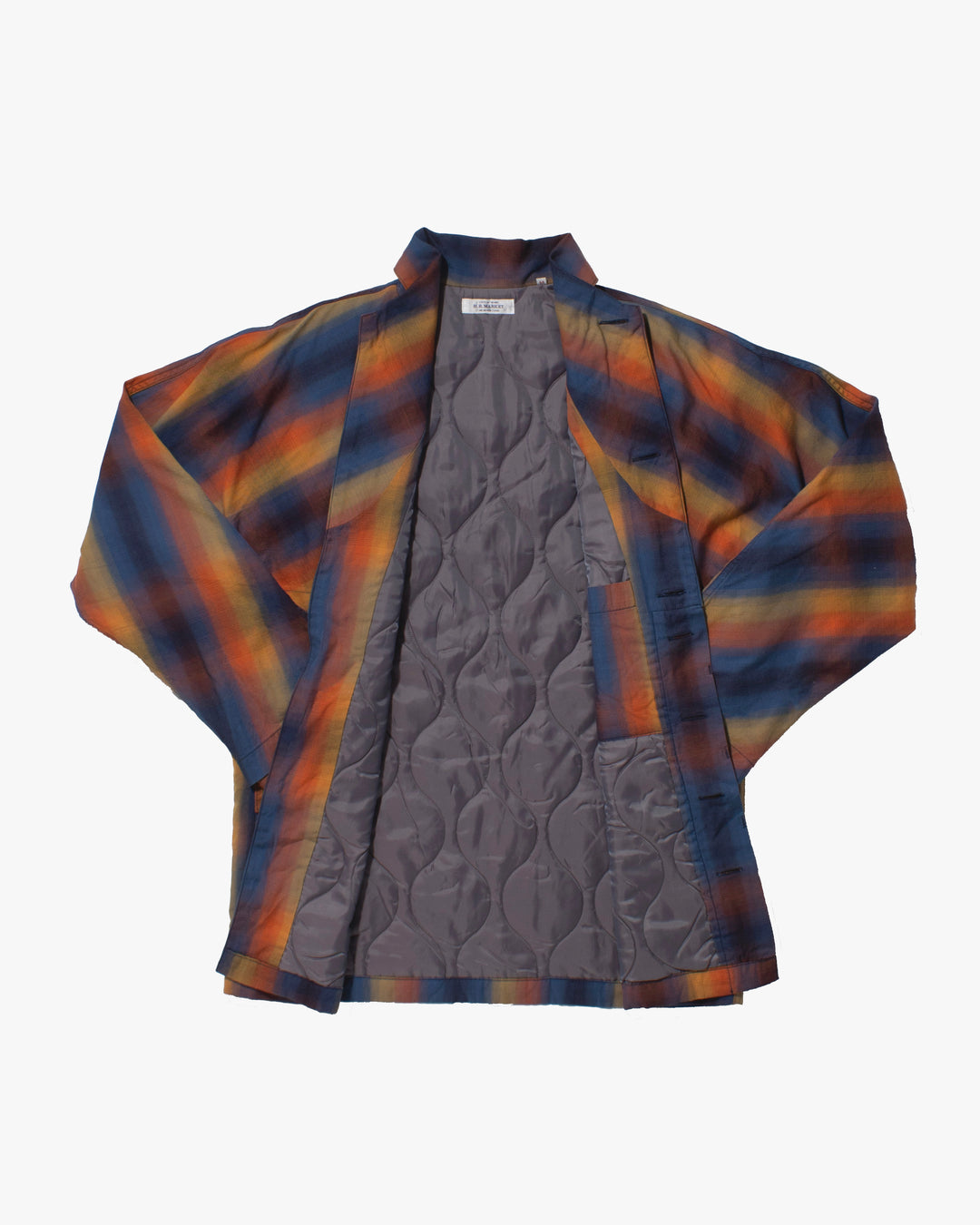 Japanese Repro Knit Jacket, L, H.R. Market, Blue and Orange Diagonal Plaid