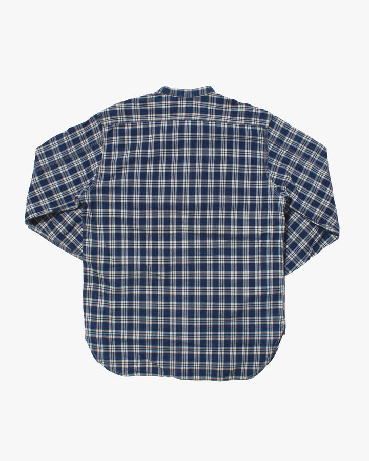 Japanese Repro Long Sleeve Shirt, Sugar Cane, Blue Plaid Mandarin Collar - L