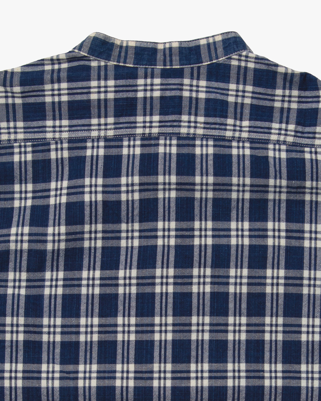Japanese Repro Long Sleeve Shirt, Sugar Cane, Blue Plaid Mandarin Collar - L
