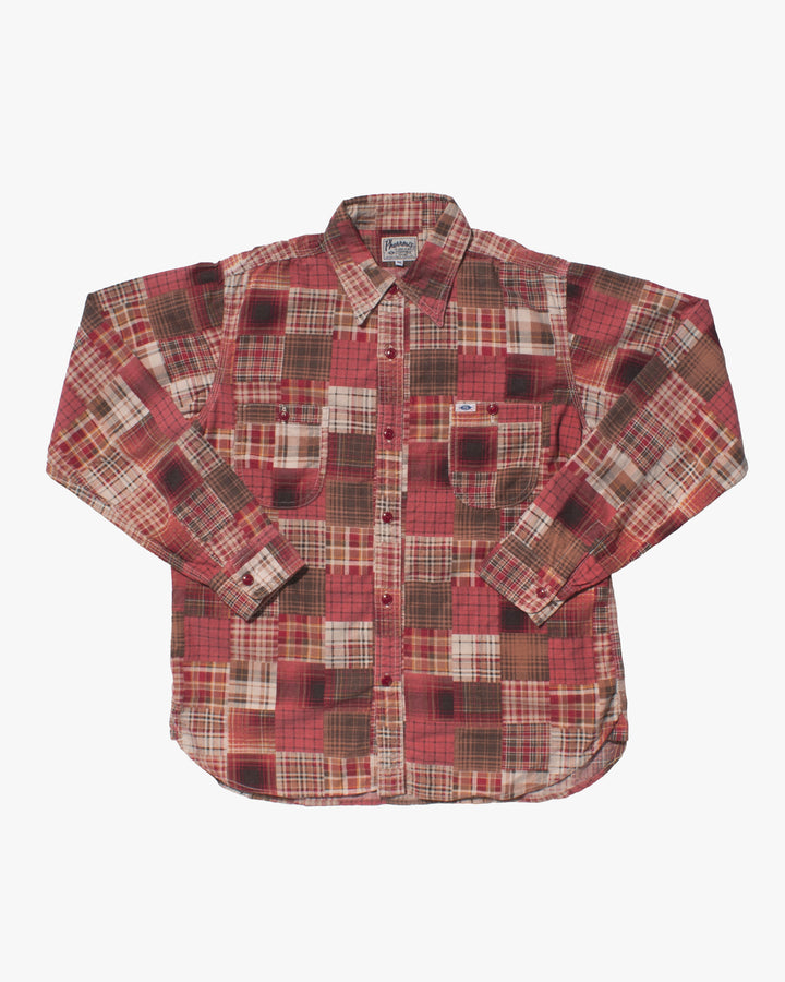 Japanese Repro Flannel Shirt, Pherrow's, Red Patchwork Plaid - M