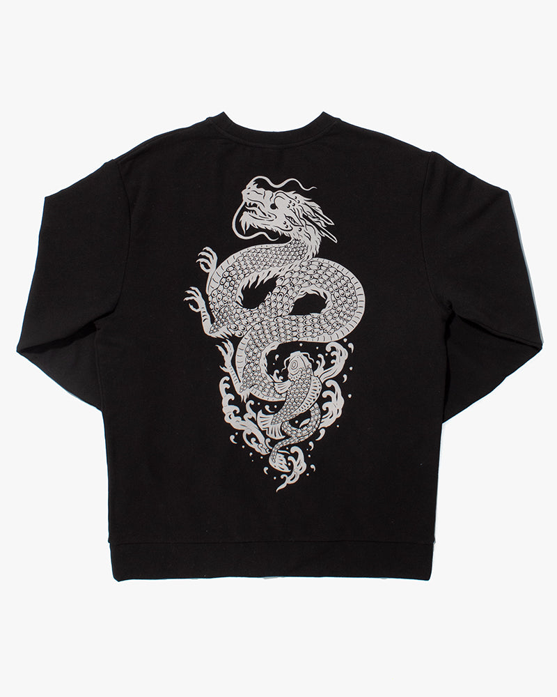Kiriko Original Crewneck, Printed Koi-Dragon, Black