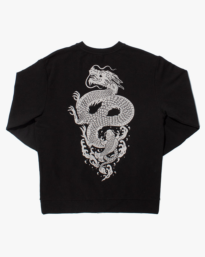 Kiriko Original Crewneck, Printed Koi-Dragon, Black