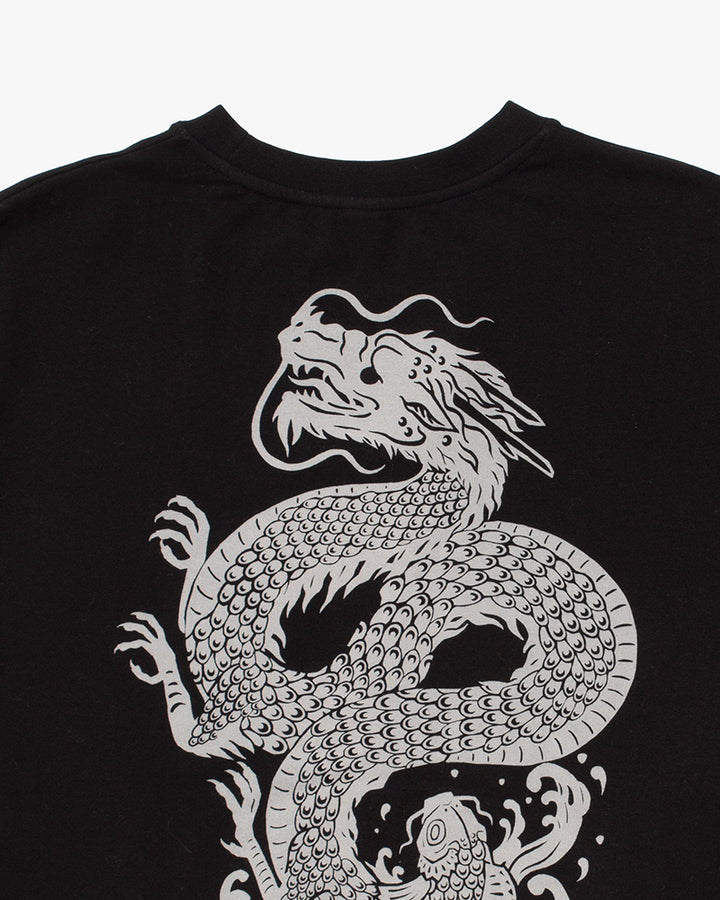 Kiriko Original Crewneck, Printed Koi-Dragon, Black