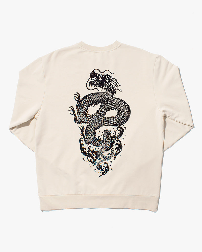 Kiriko Original Crewneck, Printed Koi-Dragon, Cream