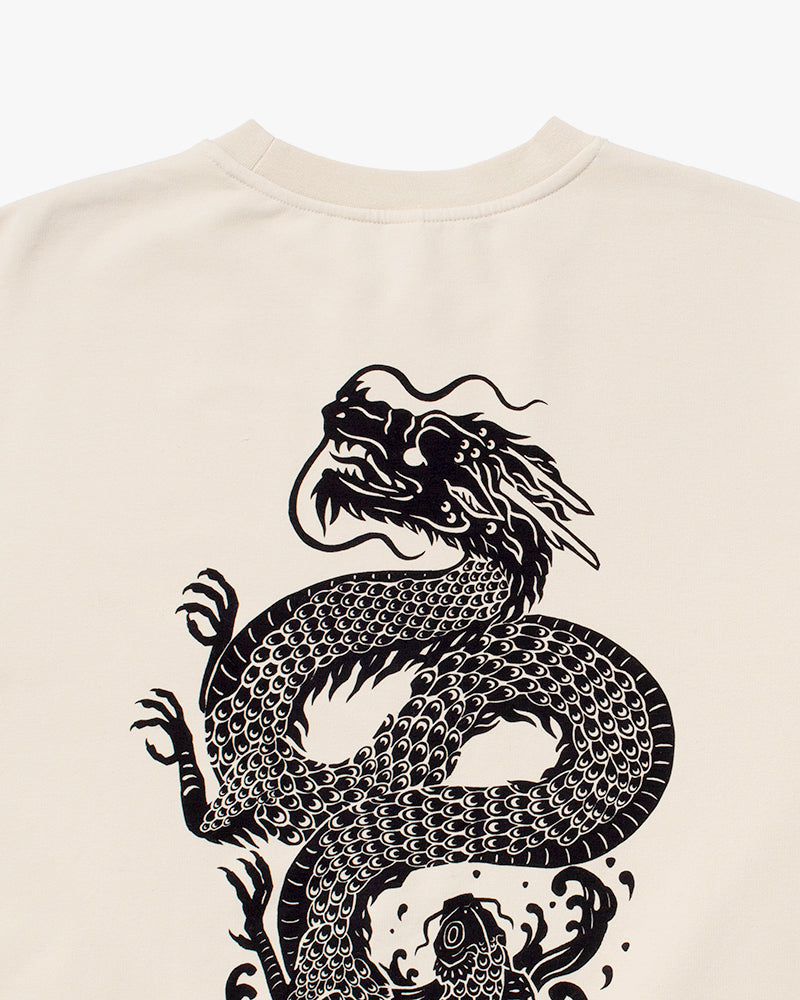 Kiriko Original Crewneck, Printed Koi-Dragon, Cream