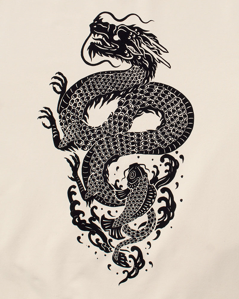 Kiriko Original Crewneck, Printed Koi-Dragon, Cream
