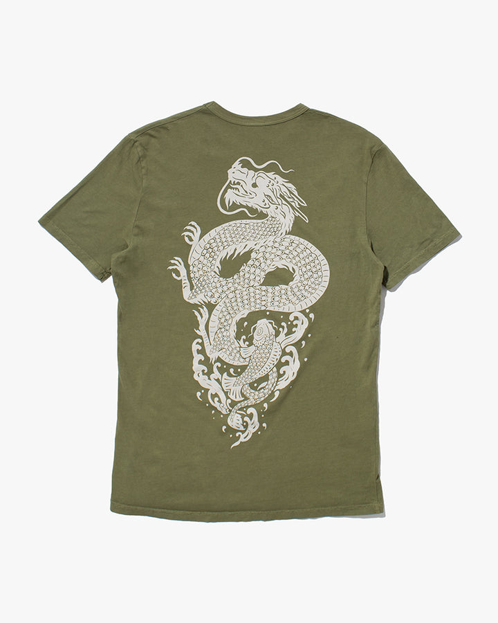 Kiriko Original Tee, 6oz Cotton, Green with Grey Koi-Dragon