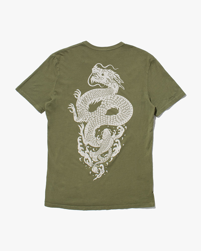 Kiriko Original Tee, 6oz Cotton, Green with Grey Koi-Dragon