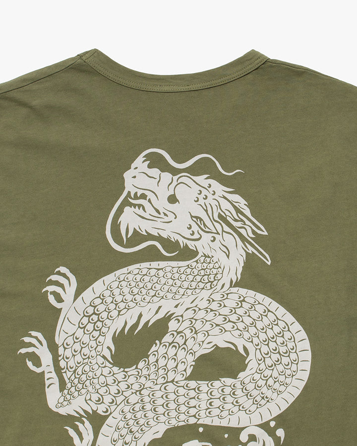 Kiriko Original Tee, 6oz Cotton, Green with Grey Koi-Dragon