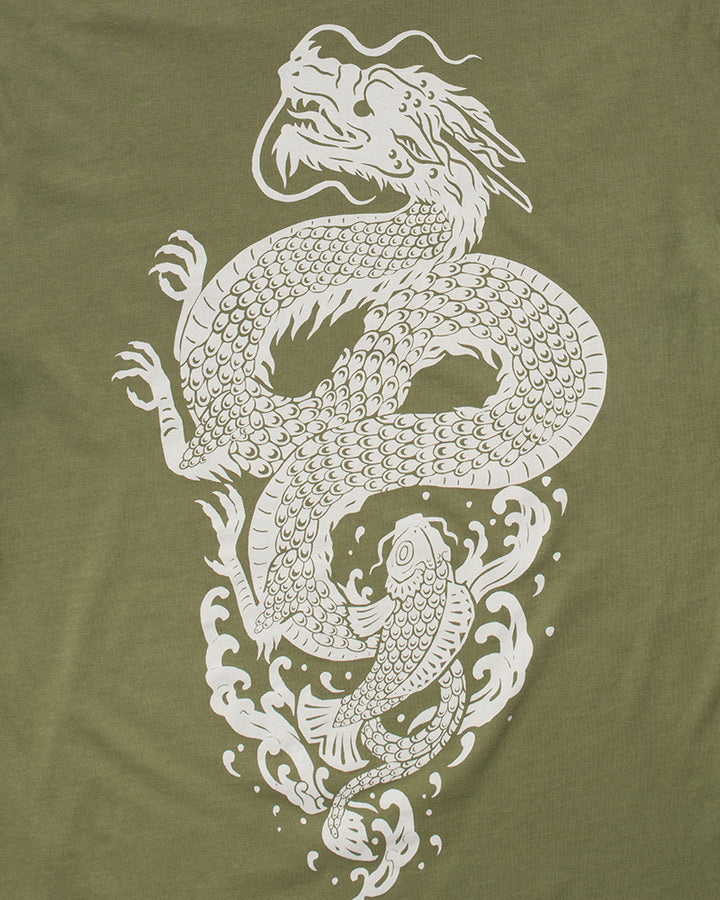 Kiriko Original Tee, 6oz Cotton, Green with Grey Koi-Dragon