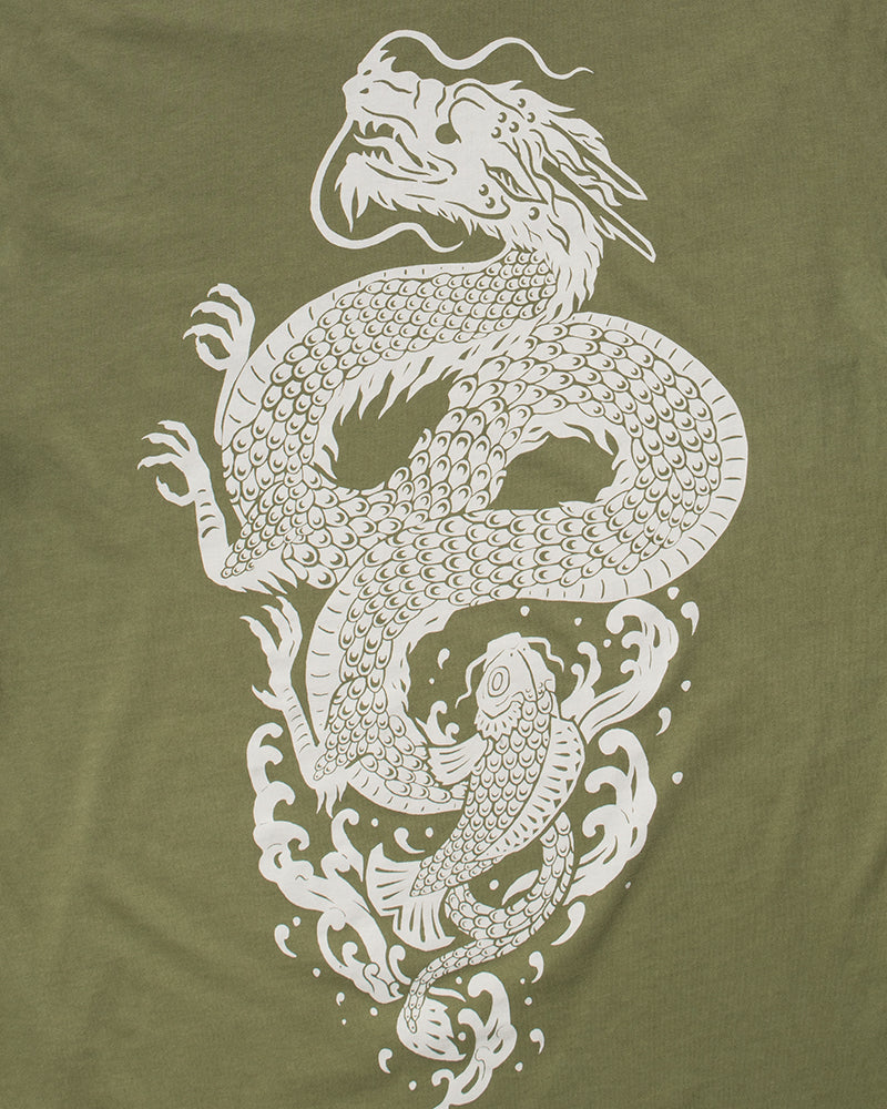 Kiriko Original Tee, 6oz Cotton, Green with Grey Koi-Dragon