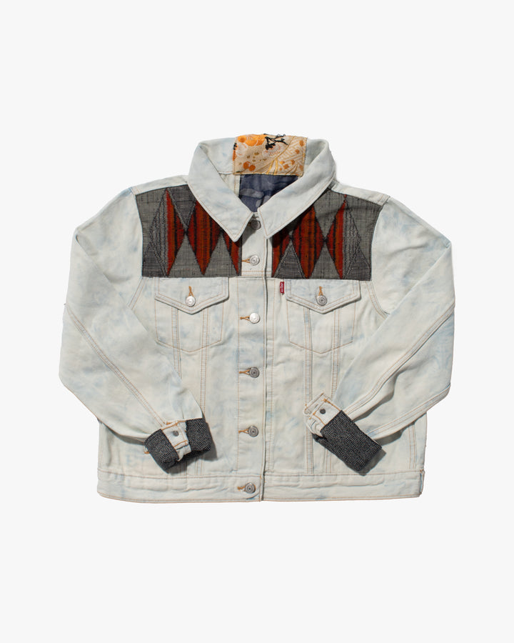 Kiriko Original Jacket, Oversized Levi's Denim with Obi, White with Warm Tone Obi