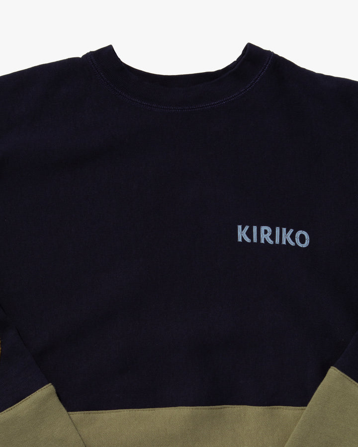 Kiriko Original Crewneck, Printed Ainu, Two-Tone, Navy with Olive
