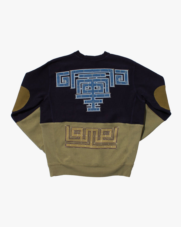 Kiriko Original Crewneck, Printed Ainu, Two-Tone, Navy with Olive