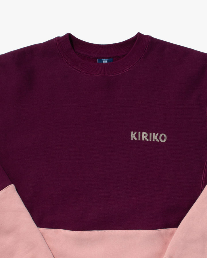Kiriko Original Crewneck, Printed Ainu, Two-Tone, Maroon with Light Pink