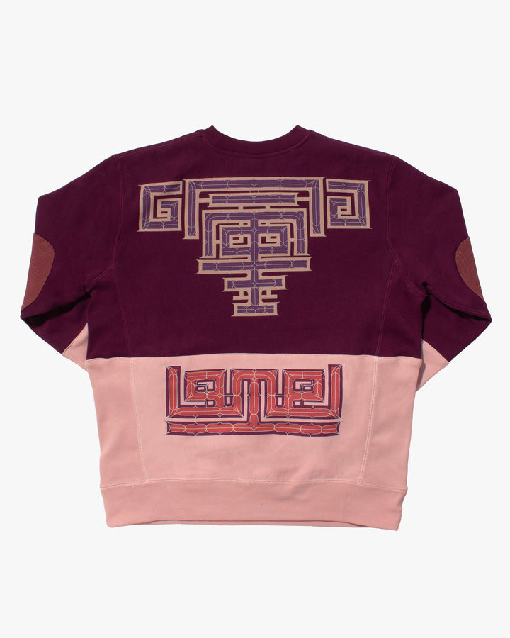 Kiriko Original Crewneck, Printed Ainu, Two-Tone, Maroon with Light Pink