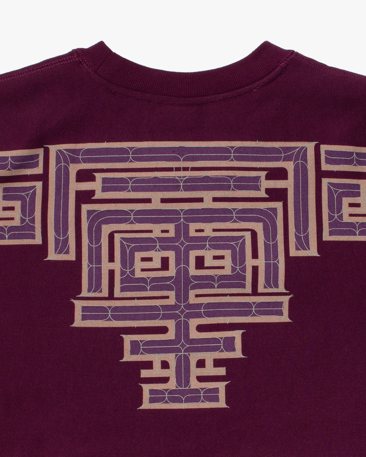 Kiriko Original Crewneck, Printed Ainu, Two-Tone, Maroon with Light Pink