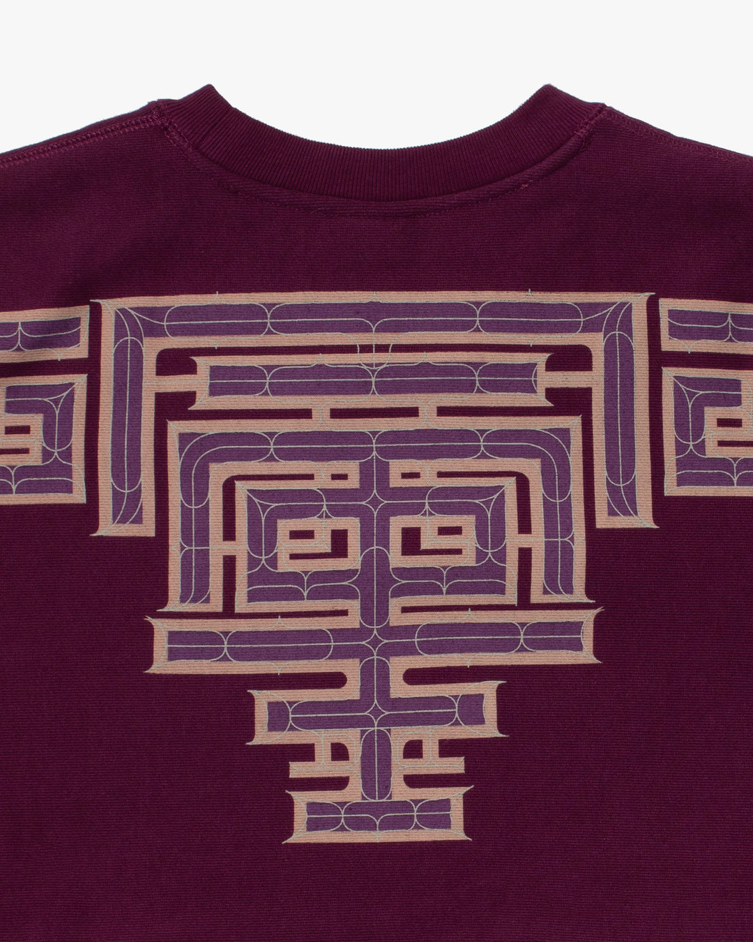 Kiriko Original Crewneck, Printed Ainu, Two-Tone, Maroon with Light Pink