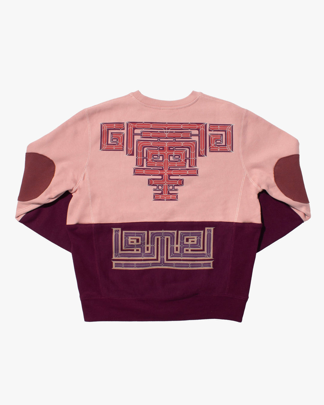 Kiriko Original Crewneck, Printed Ainu, Two-Tone, Light Pink with Maroon