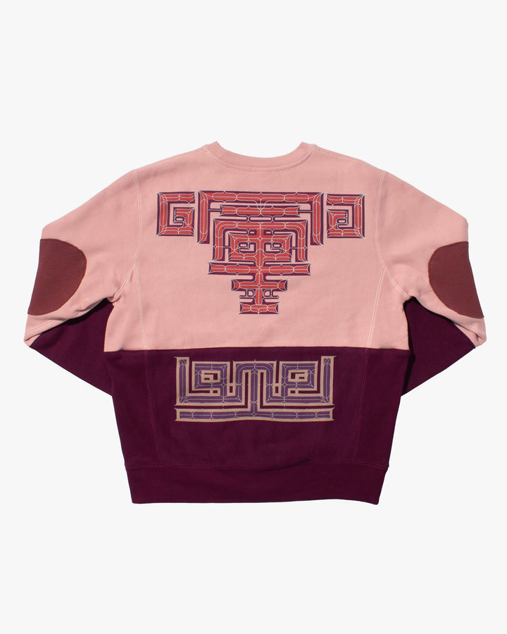Kiriko Original Crewneck, Printed Ainu, Two-Tone, Light Pink with Maroon