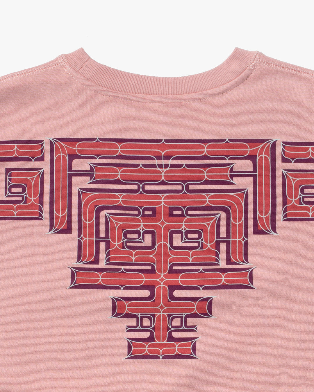 Kiriko Original Crewneck, Printed Ainu, Two-Tone, Light Pink with Maroon