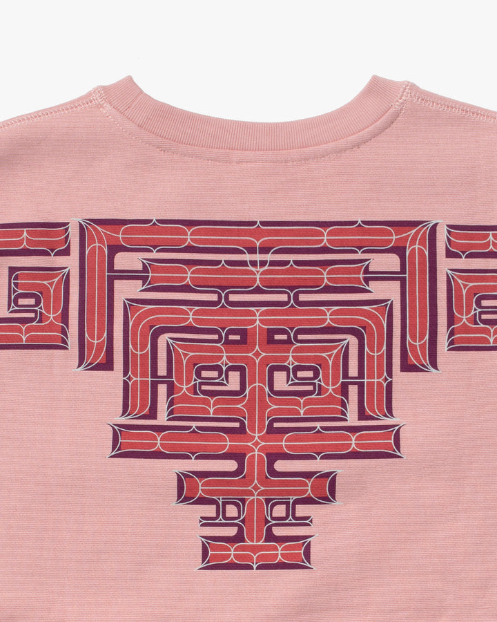 Kiriko Original Crewneck, Printed Ainu, Two-Tone, Light Pink with Maroon