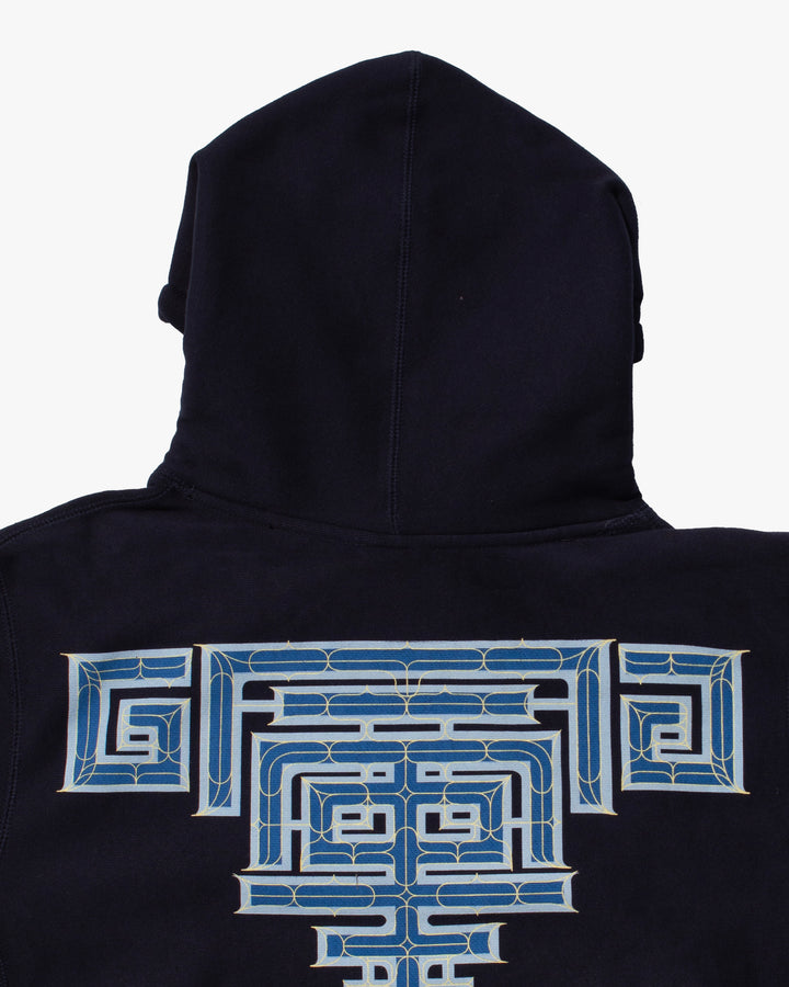 Kiriko Original Hoodie, Printed Ainu, Two-Tone, Navy with Olive