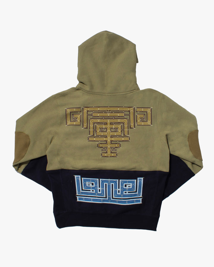 Kiriko Original Hoodie, Printed Ainu, Two-Tone, Olive with Navy