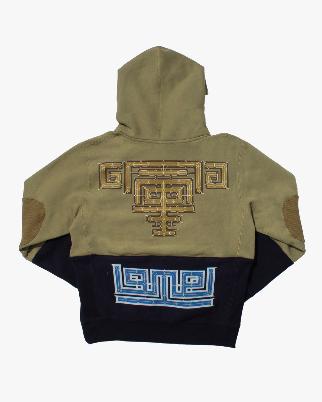 Kiriko Original Hoodie, Printed Ainu, Two-Tone, Olive with Navy