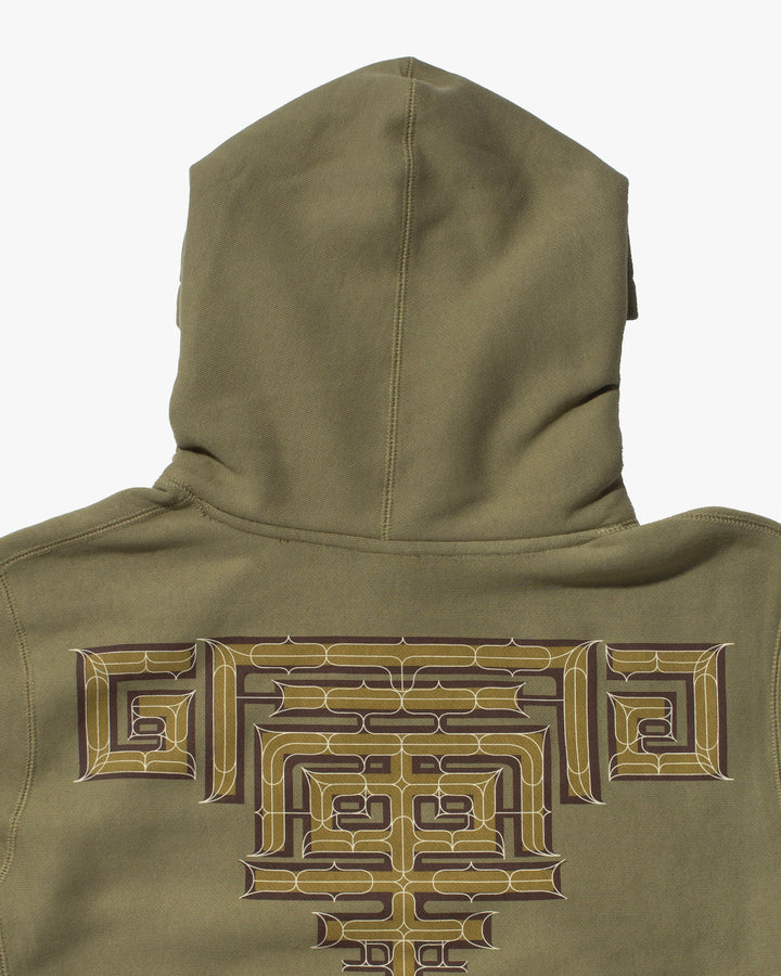 Kiriko Original Hoodie, Printed Ainu, Two-Tone, Olive with Navy