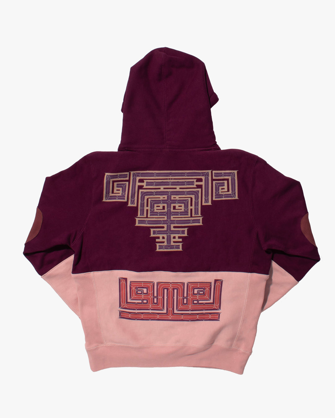 Kiriko Original Hoodie, Printed Ainu, Two-Tone, Maroon with Light Pink