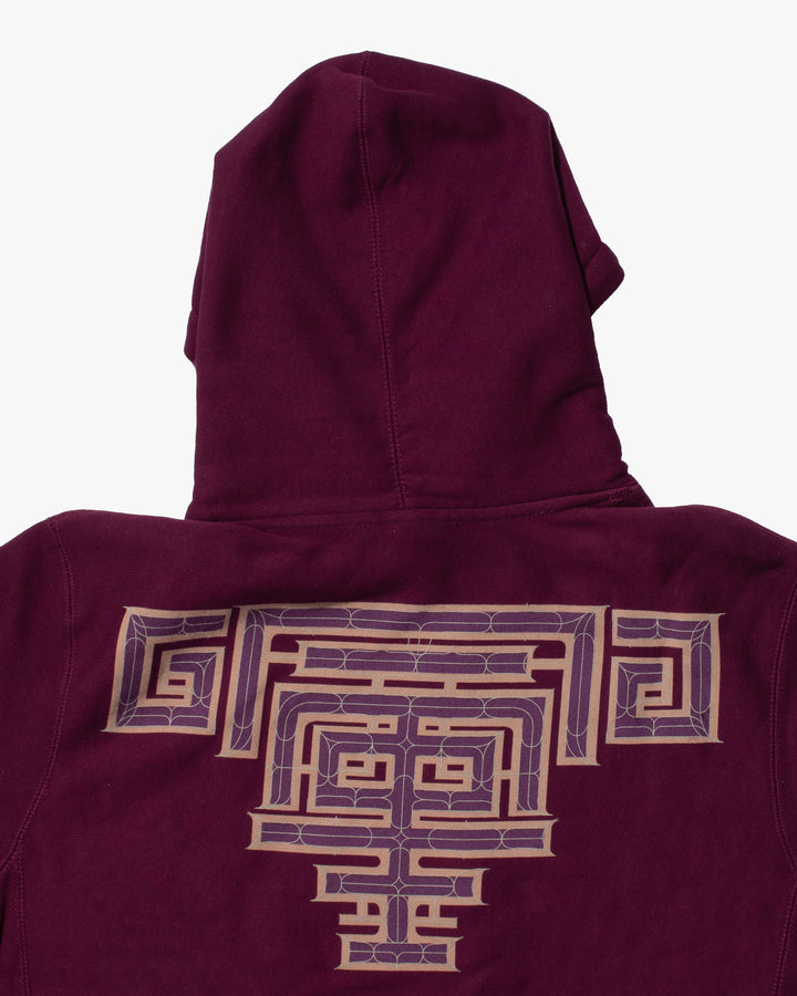 Kiriko Original Hoodie, Printed Ainu, Two-Tone, Maroon with Light Pink