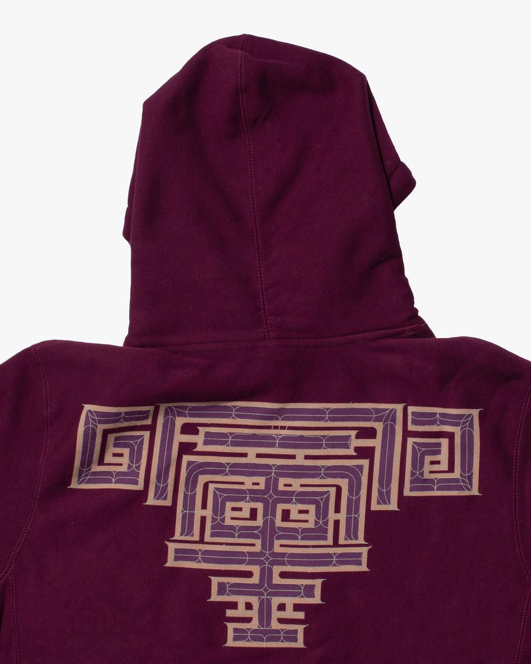 Kiriko Original Hoodie, Printed Ainu, Two-Tone, Maroon with Light Pink