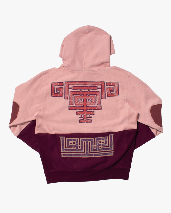Kiriko Original Hoodie, Printed Ainu, Two-Tone, Light Pink with Maroon