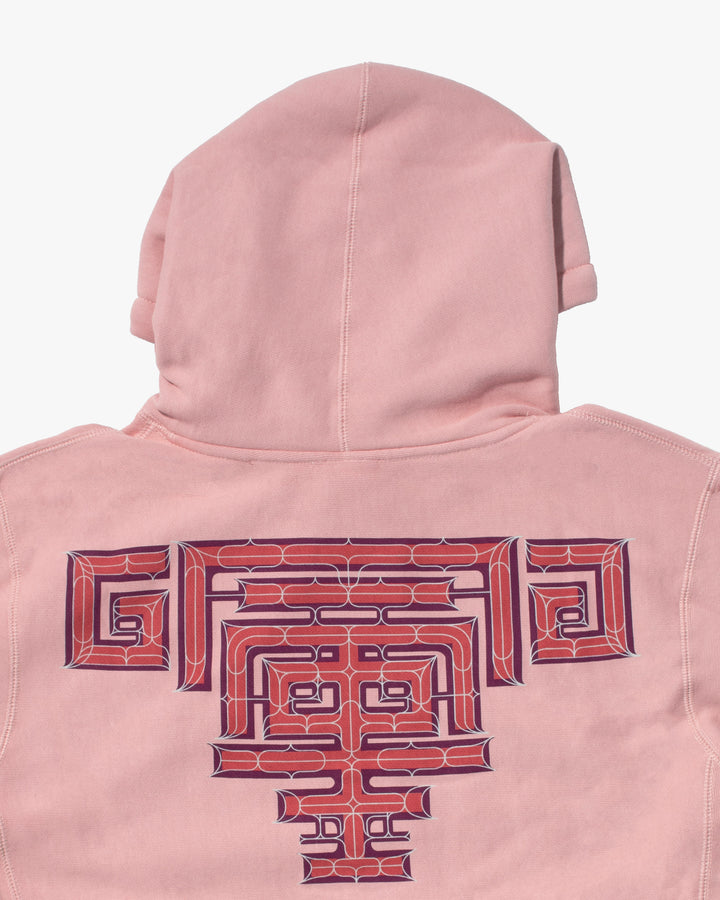 Kiriko Original Hoodie, Printed Ainu, Two-Tone, Light Pink with Maroon