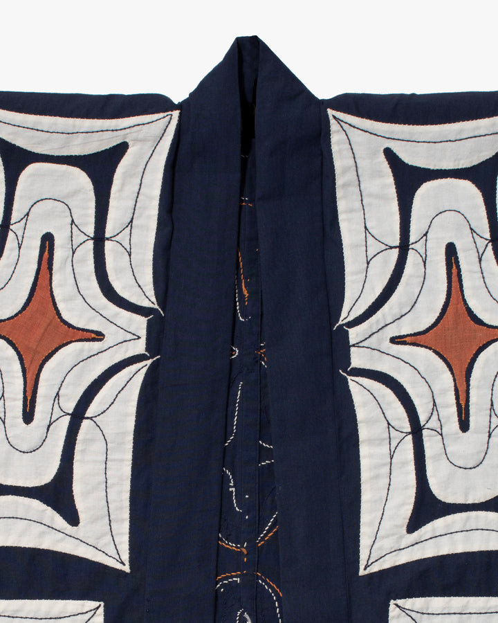 Vintage Ainu Robe, Navy with White and Salmon Accents
