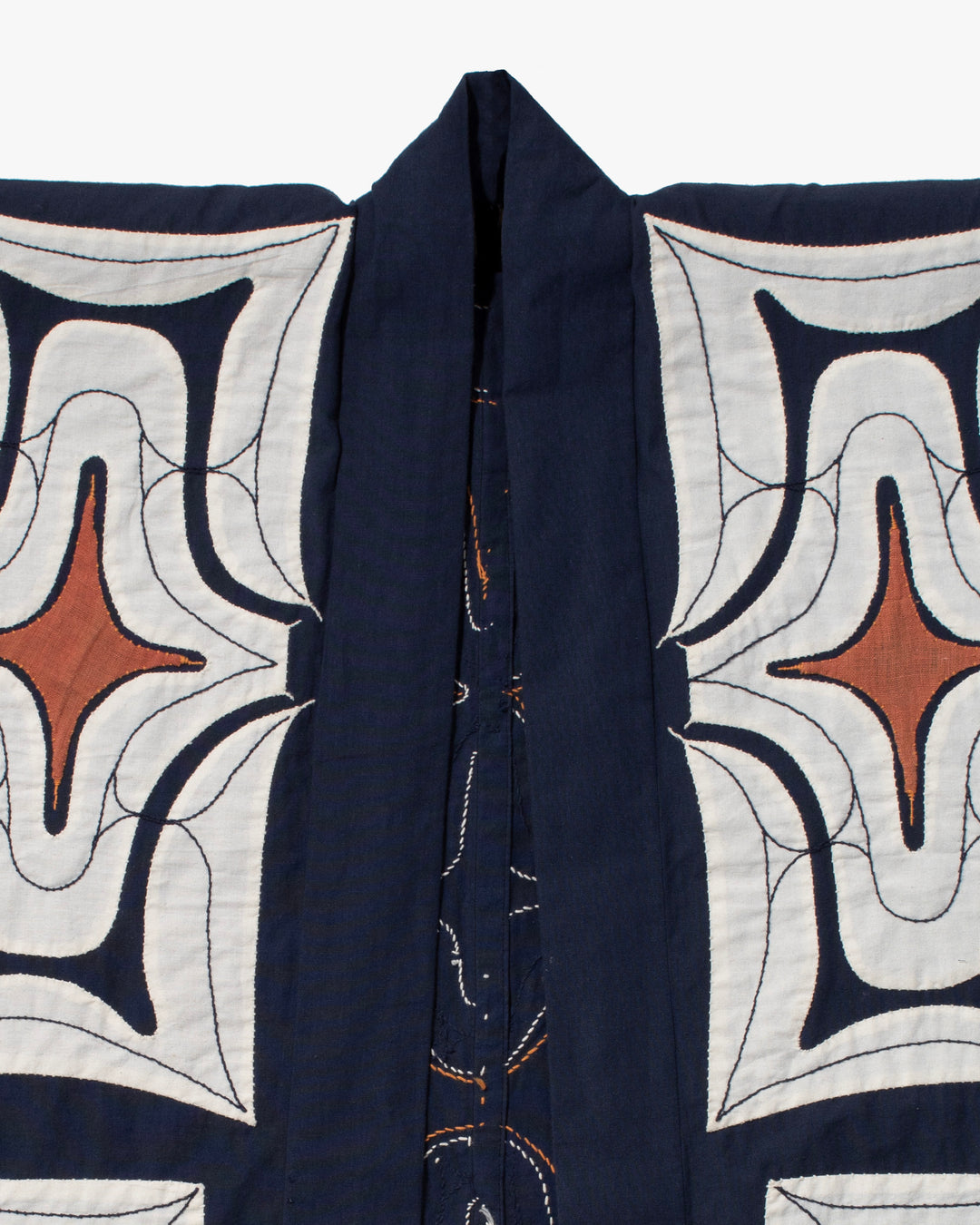 Vintage Ainu Robe, Navy with White and Salmon Accents