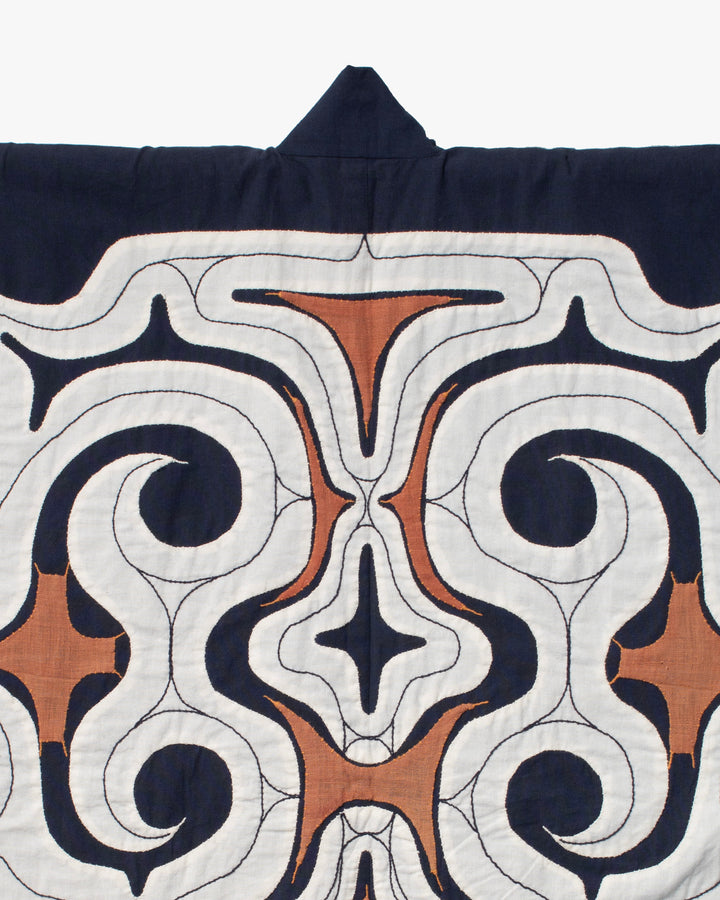 Vintage Ainu Robe, Navy with White and Salmon Accents